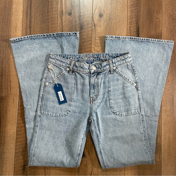 NWT $360 Daily Blue “Skye” Bell Leg Denim Jeans - Picture 7 of 15